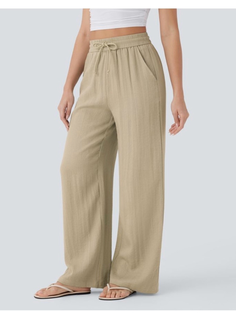 HALARA Relaxed Wide-Leg Drawstring Pants in Light Olive - Picture 3 of 8